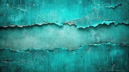 A distressed, abstract, turquoise background with a torn, rough edge, revealing a subtle gradient effect, creating a dynamic, modern, and futuristic visual atmosphere.