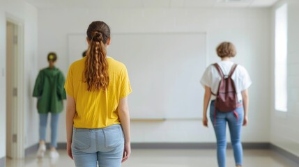 Parents and student working together to install a whiteboard on the wall of a dorm room creating a space for notes reminders and academic on move in day with a deep depth of field effect
