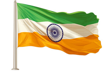 Indian National Flag Waving in the Wind on Transparent Background