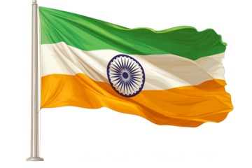 Indian National Flag Waving in the Wind on Transparent Background