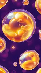 Yellow Soap Bubbles on Purple Background, Abstract Image, Texture, Pattern, Wallpaper, Cover and Screen of Smartphone, Cell Phone, Computer, Laptop, 9:16 and 16:9 Format