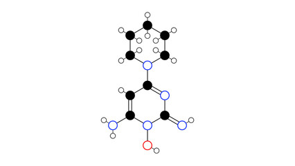 minoxidil molecule, structural chemical formula, ball-and-stick model, isolated image antihypertensive