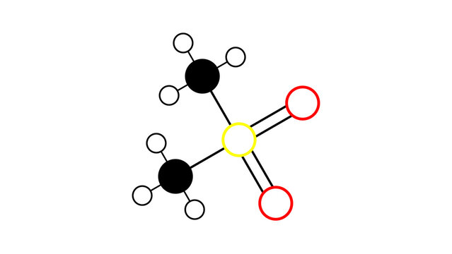 methylsulfonylmethane molecule, structural chemical formula, ball-and-stick model, isolated image sulfones