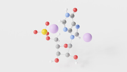 disodium inosinate molecule 3d, molecular structure, ball and stick model, structural chemical formula e631