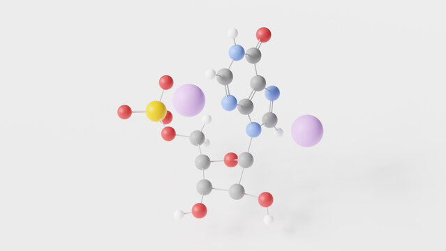 disodium inosinate molecule 3d, molecular structure, ball and stick model, structural chemical formula e631