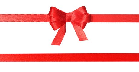 Red satin and bow on white background