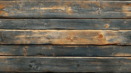 Fototapeta premium Top view of weathered wooden planks with natural wear, visible grain, and rough textures, ideal for a rustic background