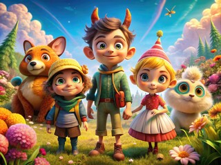 Fototapeta premium Animated Adventure: Whimsical, vibrant, imaginative, endearing, lighthearted