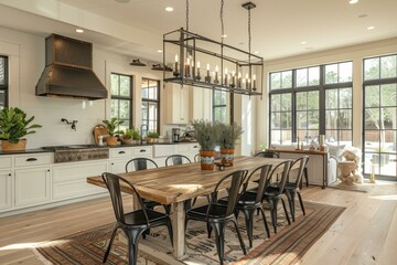 Fototapeta premium Modern Kitchen with Island and Dining Set