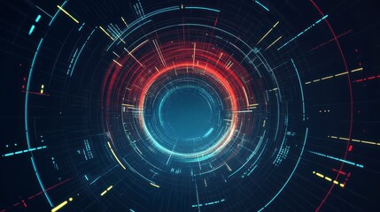 Futuristic digital tunnel with vibrant lines and binary code, leading into a deep, dark cyber abyss.