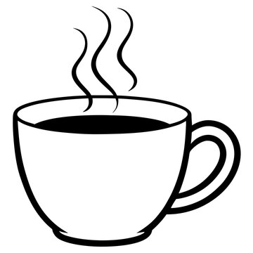 recommend clip art: A steaming cup of coffee in black and white on a white background