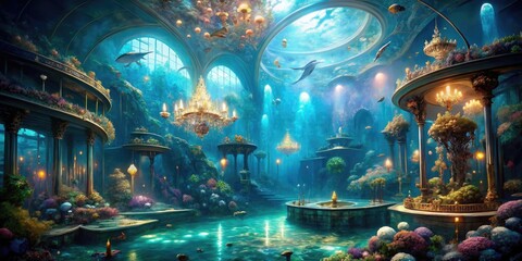Obraz premium Aquatic Casino Fantasy: Underwater, ethereal, magical, shimmering, fluid