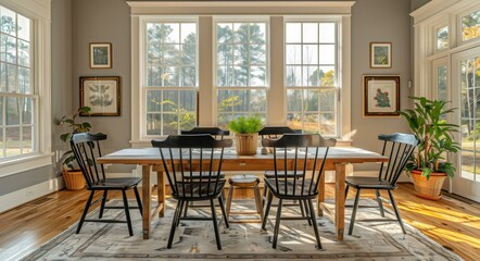 Obraz premium Modern Kitchen with Dining Set, Natural Light | Design for a Contemporary Home