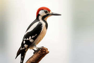 Obraz premium Red-Crested Woodpecker on Branch: A vibrant red-crested woodpecker perched on a branch, showcasing its striking black and white plumage against a soft, blurred background. A captivating image of nat