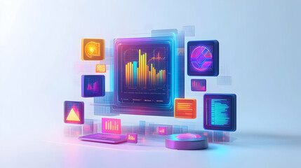 3D Icon as AI data mining and marketing trends concept as An AI data mining icon paired with a marketing trends icon representing the use of AI in identifying and analyzing marketing trends perfect fo