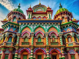 Obraz premium Architectural Wonder: Intricate facade, bold colors, geometric patterns, unique design, landmarks, cityscape.