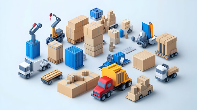 3D Icon as AI logistics and supply chain management concept as An AI logistics icon paired with a supply chain management icon representing the role of AI in optimizing logistics and supply chain proc