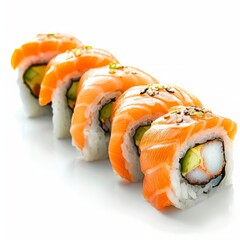 Sushi rolls set on isolated white background, Japanese food