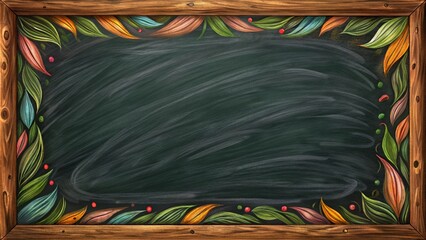 Rustic black board with Decorative Autumn Leaves Border