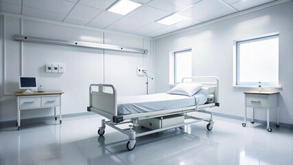 Awaiting a Patient: An Empty Hospital Bed in a Sterile White Room  generative AI