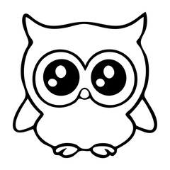 A cute black and white cartoon owl with large eyes and a simple, minimalist design