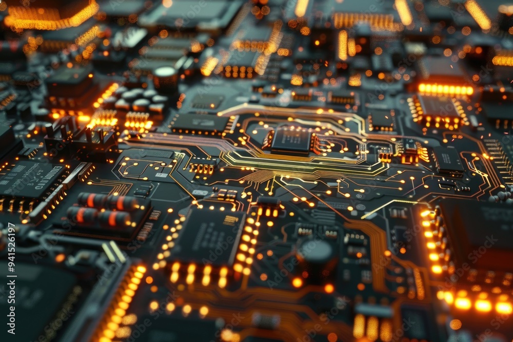 Poster close-up view of a computer circuit board