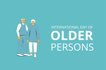 International day of older persons banner template. Elderly people with text card. Vector illustration with characters.