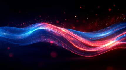 A long, blue and red wave of light with red and blue sparks