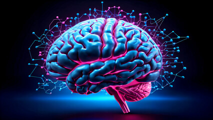 Illuminating the Duality of the Human Mind: A Stylized 3D Representation of Brain Chemistry and Neuroscience Featuring Neon Contrasts, X-Ray Imagery, and Artistic Interpretations on a Dark Background