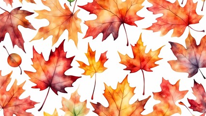Fototapeta premium Watercolor abstract background autumn collection with maple and seasonal leaves