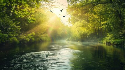river in the forest on a sunny day. beautiful summer landscape.