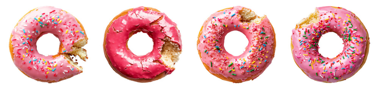 Pink donut isolated transparent background, PNG collection