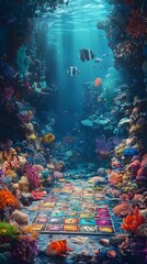 Obraz premium Underwater World Collage with Colorful Fish and Coral Reefs