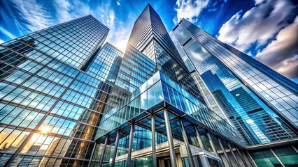 Fototapeta premium A Symphony of Glass and Steel: A Modern Skyscraper Reflecting the Urban Pulse AI generated