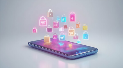 3D Icon as Mobile phone with holographic cyber security icons concept as Camera movement Rotate around the mobile phone with a focus on glowing holographic cyber security icons. Scene A tech savvy env