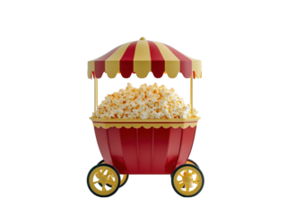 Retro popcorn cart on white background, vintage and fun.