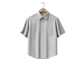 Gray short-sleeve shirt on white background, casual and modern.
