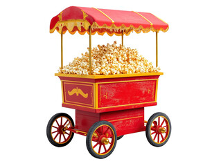 Retro popcorn cart on white background, vintage and fun.