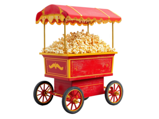 Retro popcorn cart on white background, vintage and fun.