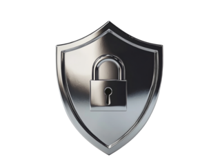 Security shield with padlock on white background, modern and protective.