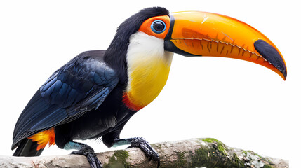 magnificent realistic yellow-breasted toucan on white background