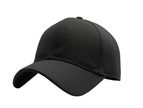 Black baseball cap on white background, simple and modern.
