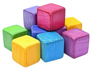 Stack of colorful wooden blocks, isolated on white background, playful, vibrant PNG transparent.