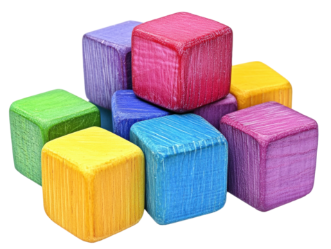 Stack of colorful wooden blocks, isolated on white background, playful, vibrant PNG transparent.