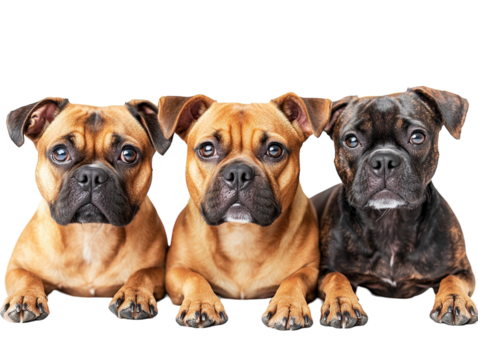 Portraits of multiple dog breeds, isolated on white background, high detail, studio PNG transparent.