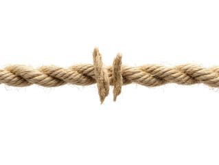 Frayed rope about to break, isolated on white background. PNG transparent.