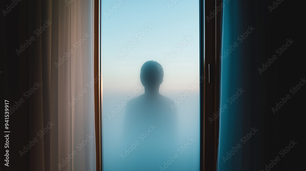 Canvas Prints halloween ghostly figure partially visible through foggy window eerie and mysterious effect