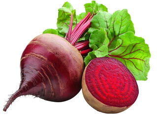 Red beets with green leaves on a white background. PNG transparent.