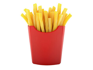 Container of golden French fries on a white background. PNG transparent.