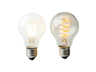 Traditional and energy-efficient light bulbs on a white background. PNG transparent.
